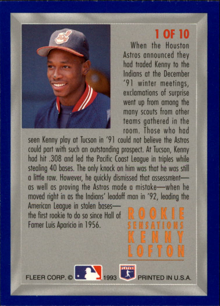1993 Fleer Rookie Sensations #RSA1 Kenny Lofton back image