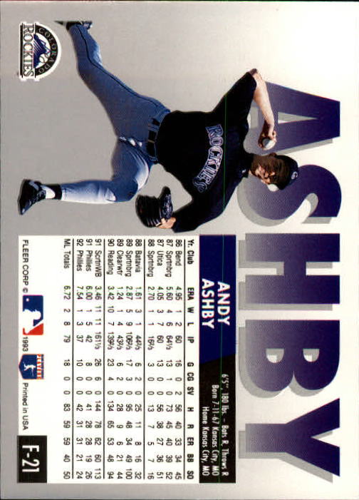 1993 Fleer Final Edition #21 Andy Ashby back image