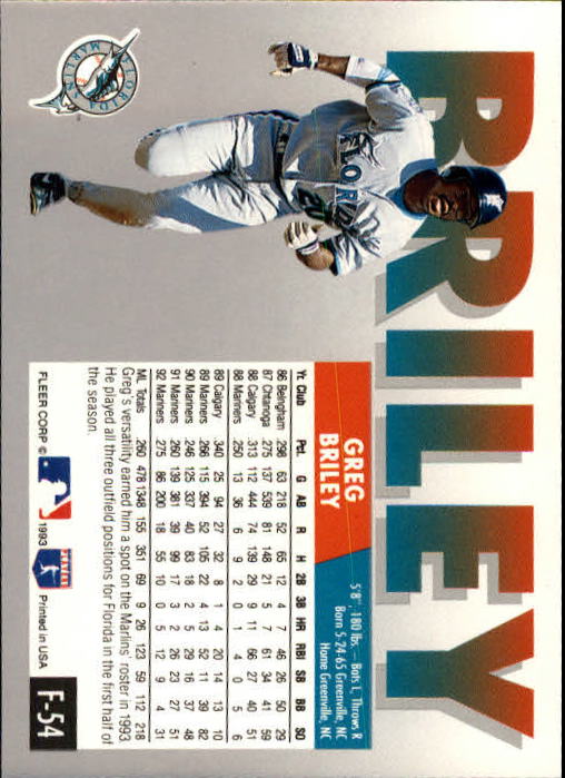 1993 Fleer Final Edition #54 Greg Briley back image