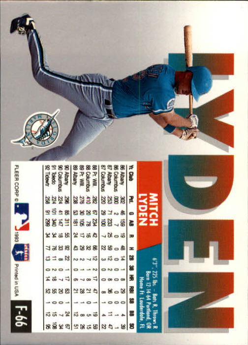 1993 Fleer Final Edition #66 Mitch Lyden RC back image