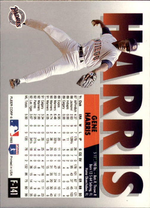 1993 Fleer Final Edition #141 Gene Harris back image