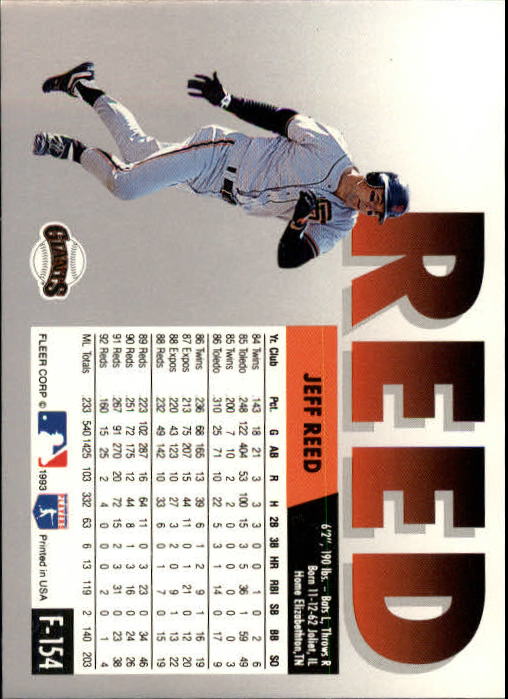 1993 Fleer Final Edition #154 Jeff Reed back image