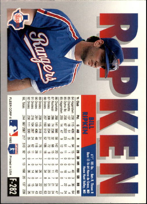 1993 Fleer Final Edition #282 Bill Ripken back image