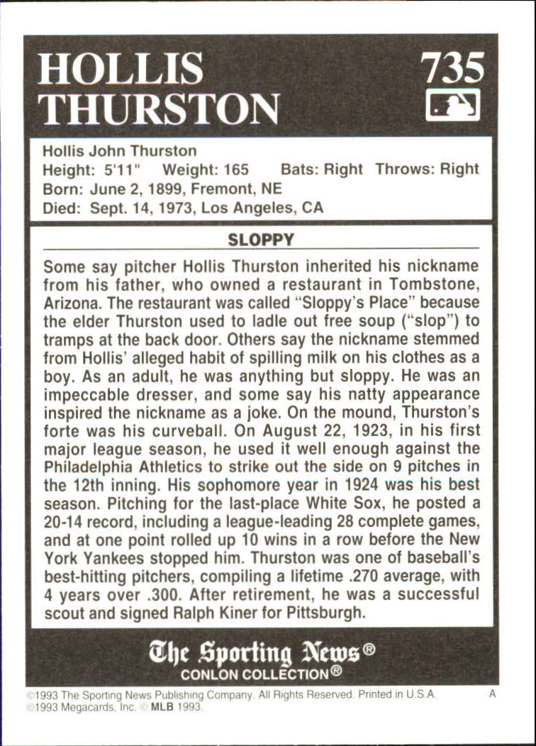 1993 Conlon TSN #735 Sloppy Thurston back image
