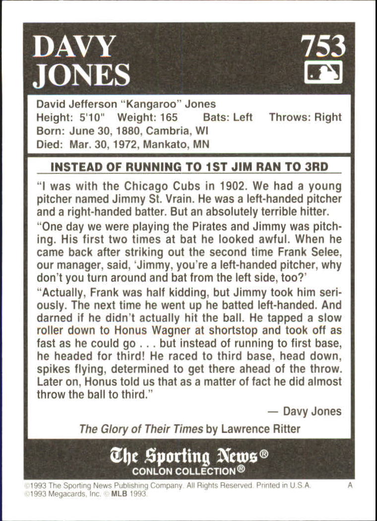 1993 Conlon TSN #753 Davy Jones back image