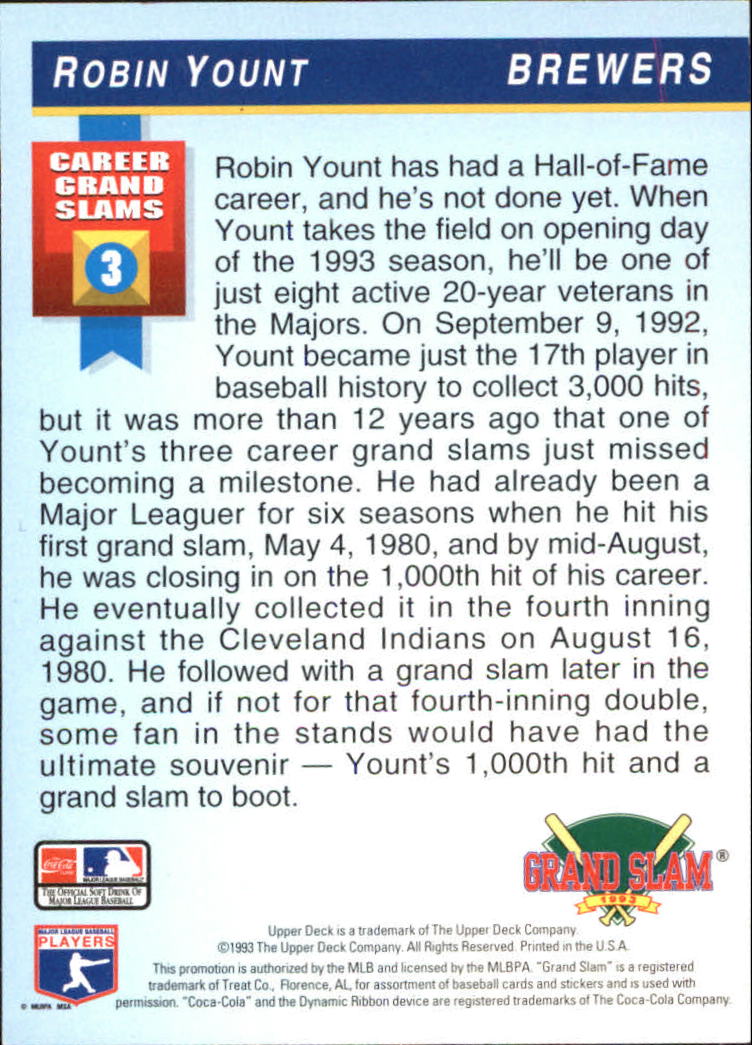 1993 Denny's Holograms #6 Robin Yount back image