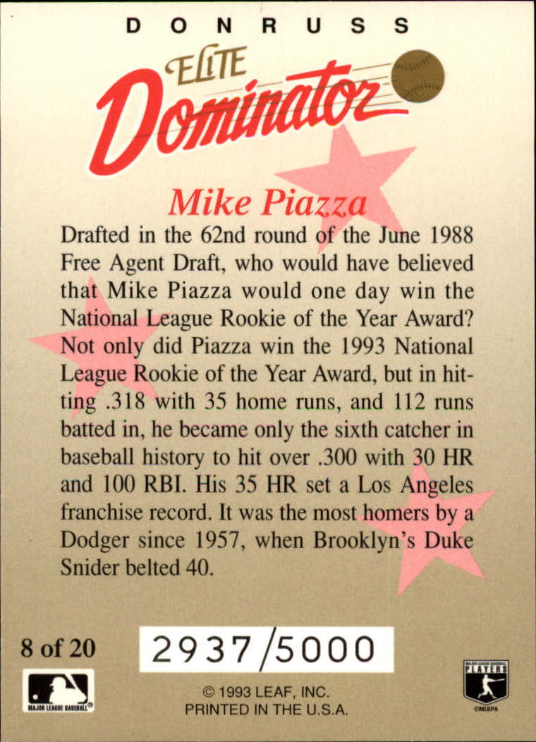 1993 Donruss Elite Dominators #8 Mike Piazza back image