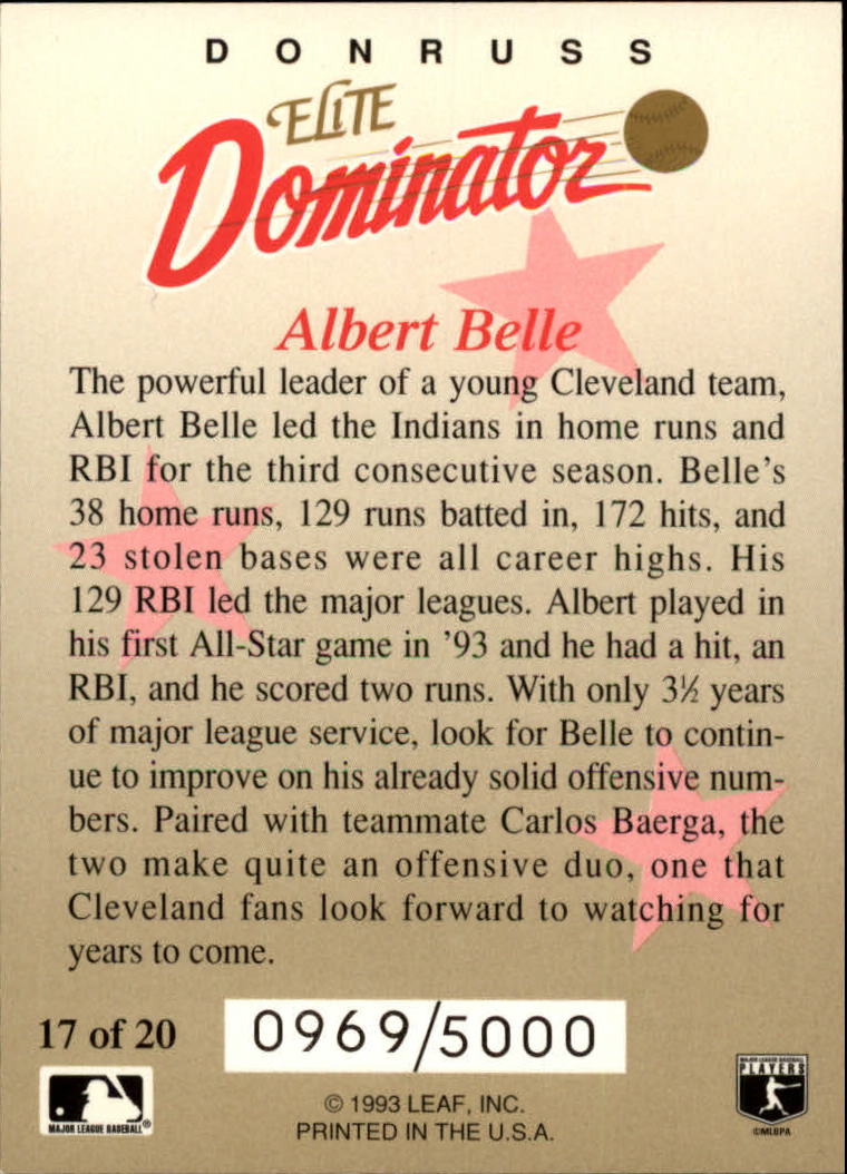 1993 Donruss Elite Dominators #17 Albert Belle back image