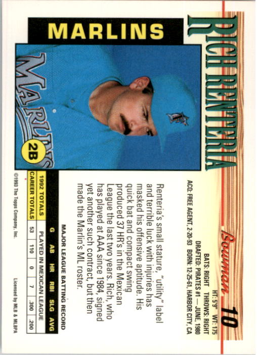 1993 Bowman #10 Rich Renteria back image