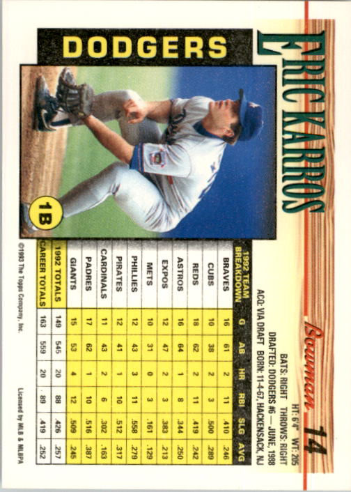 1993 Bowman #14 Eric Karros back image