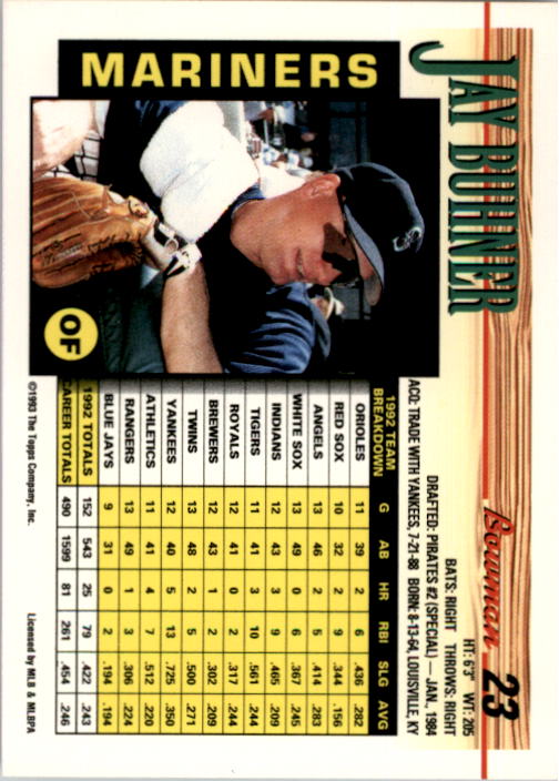 1993 Bowman #23 Jay Buhner back image