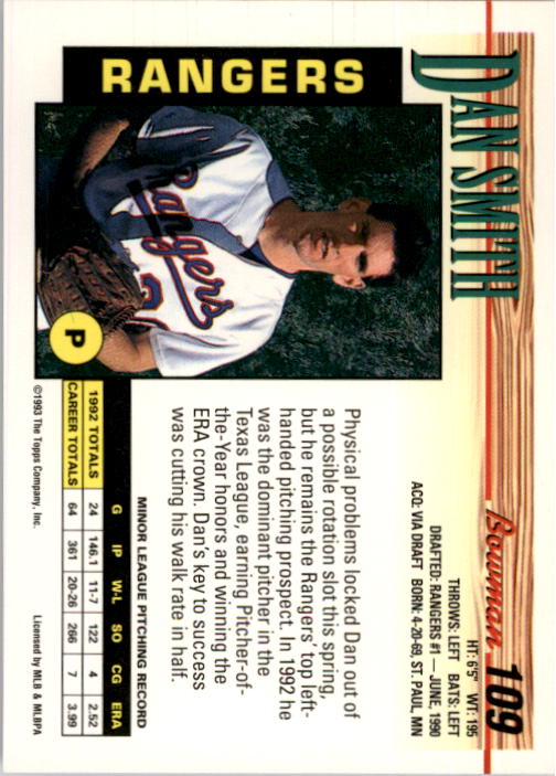 1993 Bowman #109 Dan Smith back image