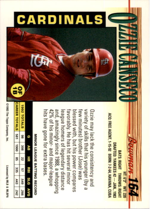 1993 Bowman #164 Ozzie Canseco back image