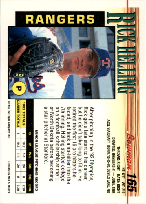 1993 Bowman #165 Rick Helling back image