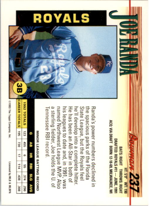 A0118- 1993 Bowman Baseball Karte #S 1-250 + Rookies -du Pick- 15 + Gratis US - Bild 455 von 479