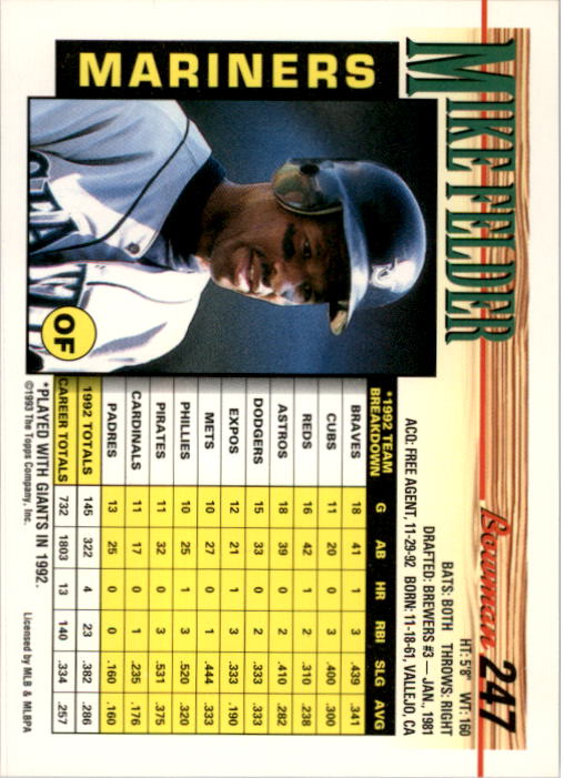 A0118- 1993 Bowman Baseball Karte #S 1-250 + Rookies -du Pick- 15 + Gratis US - Bild 473 von 479