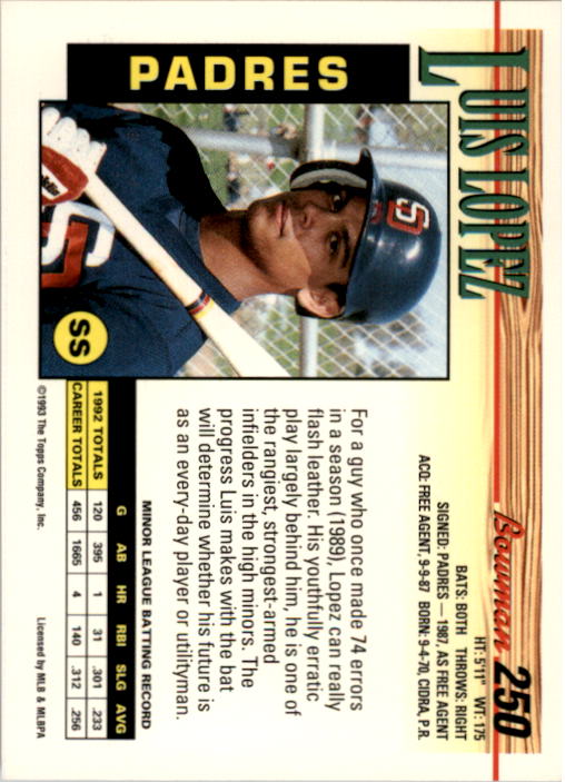 A0118- 1993 Bowman Baseball Karte #S 1-250 + Rookies -du Pick- 15 + Gratis US - Bild 479 von 479
