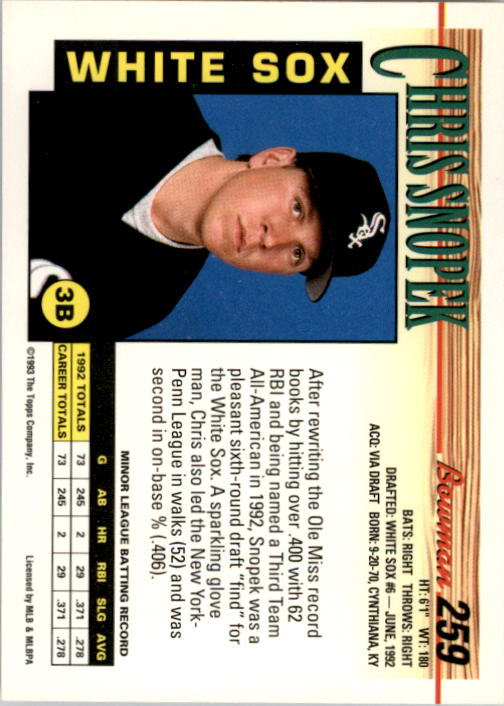 1993 Bowman Baseball "Main Set" Base Cards #251 to #500 - Picture 19 of 499