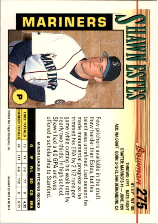 1993 Bowman Baseball "Main Set" Base Cards #251 to #500 - Picture 51 of 499