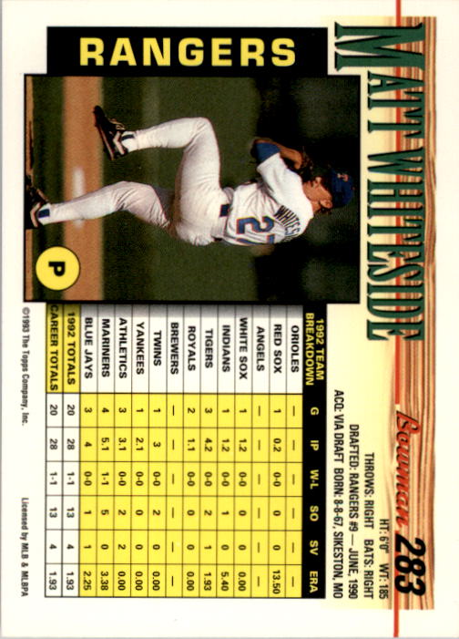 1993 Bowman Baseball "Main Set" Base Cards #251 to #500 - Picture 67 of 499