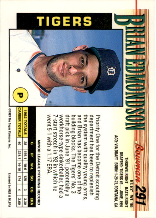 1993 Bowman Baseball "Main Set" Base Cards #251 to #500 - Picture 83 of 499