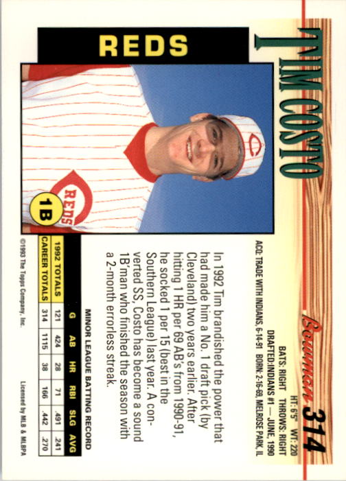 1993 Bowman Baseball "Main Set" Base Cards #251 to #500 - Picture 129 of 499