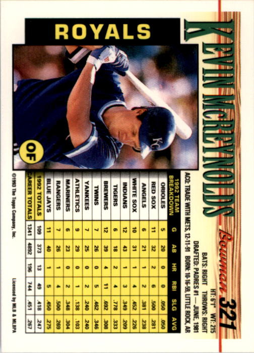 1993 Bowman Baseball "Main Set" Base Cards #251 to #500 - Picture 143 of 499
