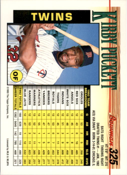 1993 Bowman Baseball "Main Set" Base Cards #251 to #500 - Picture 151 of 499