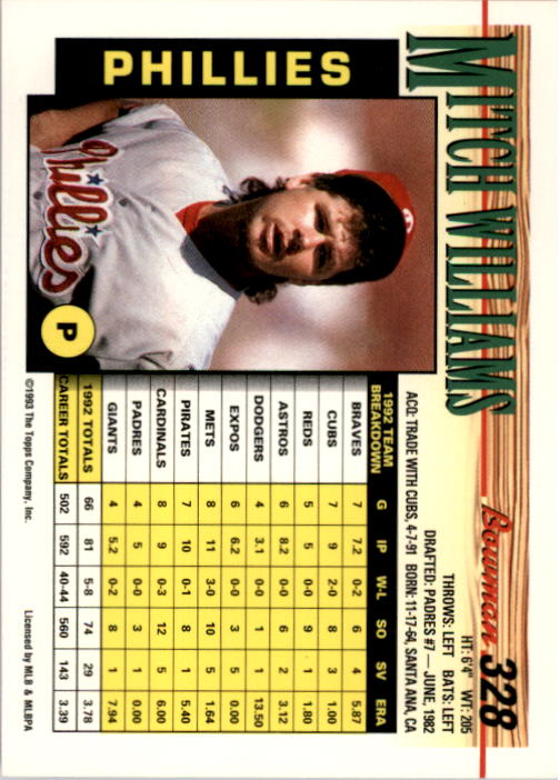 1993 Bowman Baseball "Main Set" Base Cards #251 to #500 - Picture 157 of 499