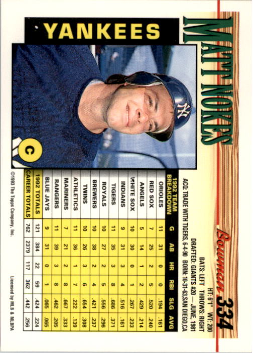 1993 Bowman Baseball "Main Set" Base Cards #251 to #500 - Picture 169 of 499