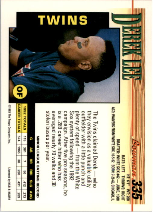 1993 Bowman Baseball "Main Set" Base Cards #251 to #500 - Picture 171 of 499