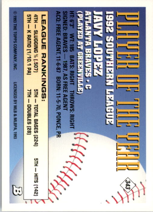 1993 Bowman Baseball "Main Set" Base Cards #251 to #500 - Picture 187 of 499