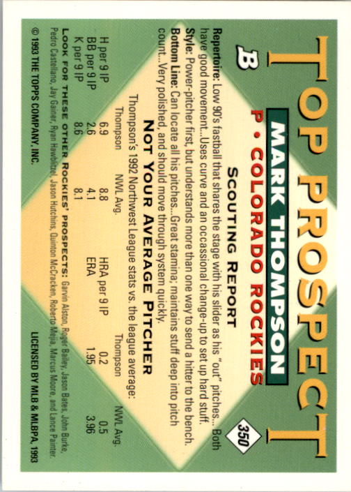 1993 Bowman #350 Mark Thompson FOIL back image