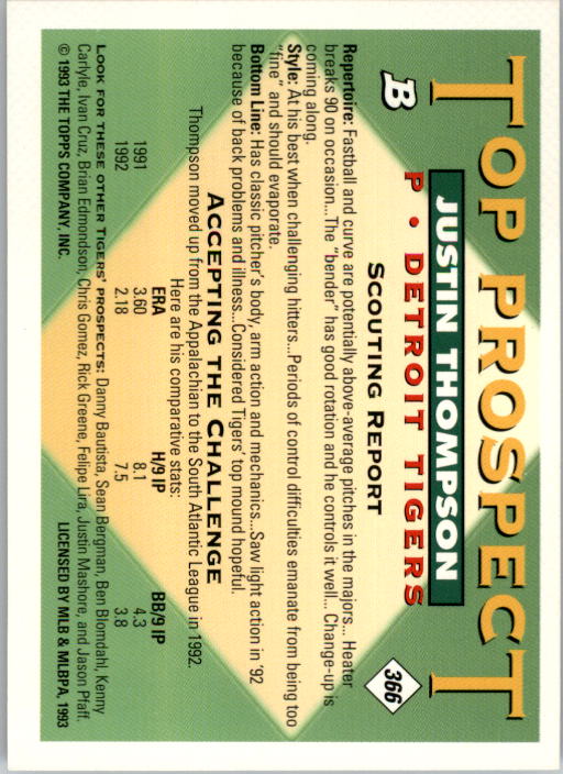 1993 Bowman Baseball "Main Set" Base Cards #251 to #500 - Picture 233 of 499
