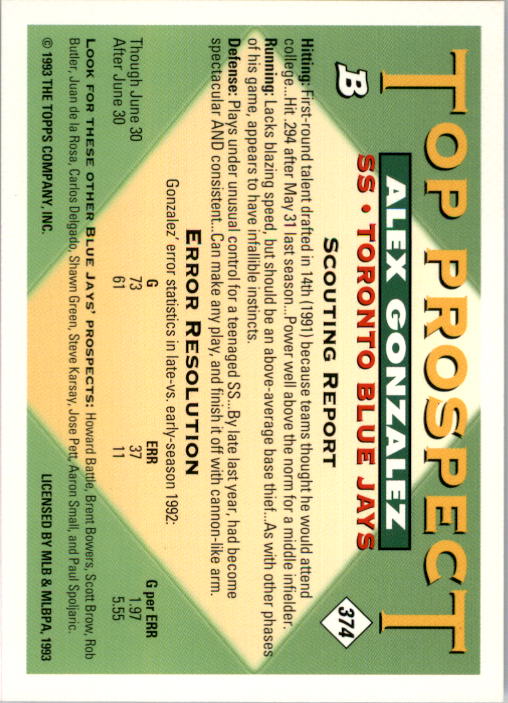 1993 Bowman Baseball "Main Set" Base Cards #251 to #500 - Picture 249 of 499