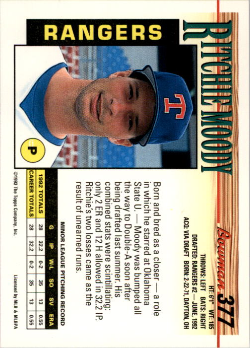 1993 Bowman #377 Ritchie Moody RC back image