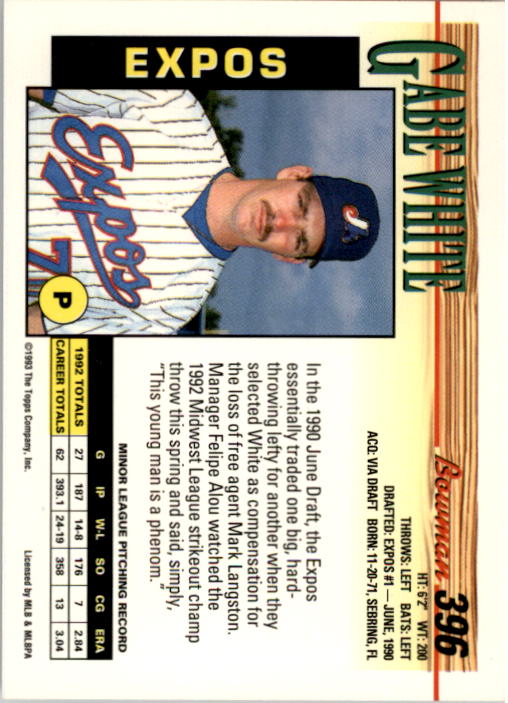 1993 Bowman Baseball "Main Set" Base Cards #251 to #500 - Picture 293 of 499