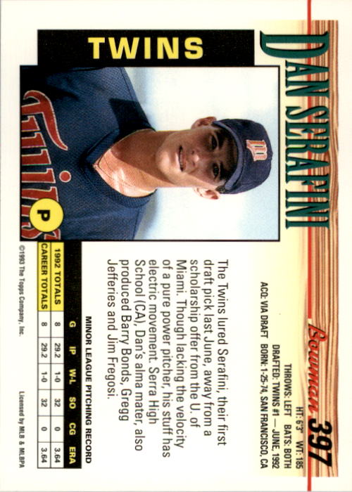 1993 Bowman Baseball "Main Set" Base Cards #251 to #500 - Picture 295 of 499