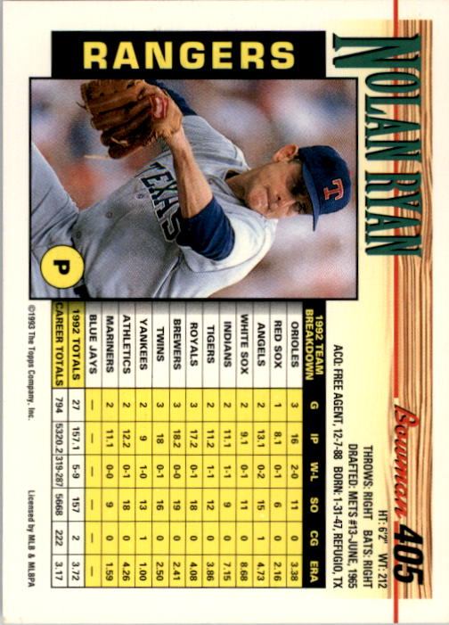 1993 Bowman Baseball "Main Set" Base Cards #251 to #500 - Picture 311 of 499