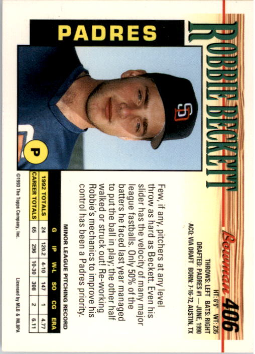 1993 Bowman Baseball "Main Set" Base Cards #251 to #500 - Picture 313 of 499