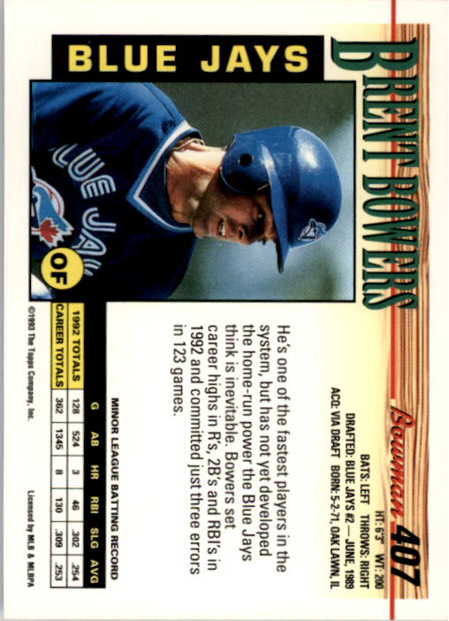 1993 Bowman Baseball "Main Set" Base Cards #251 to #500 - Picture 315 of 499