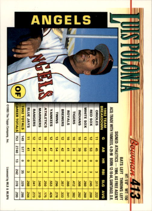 1993 Bowman Baseball "Main Set" Base Cards #251 to #500 - Picture 327 of 499