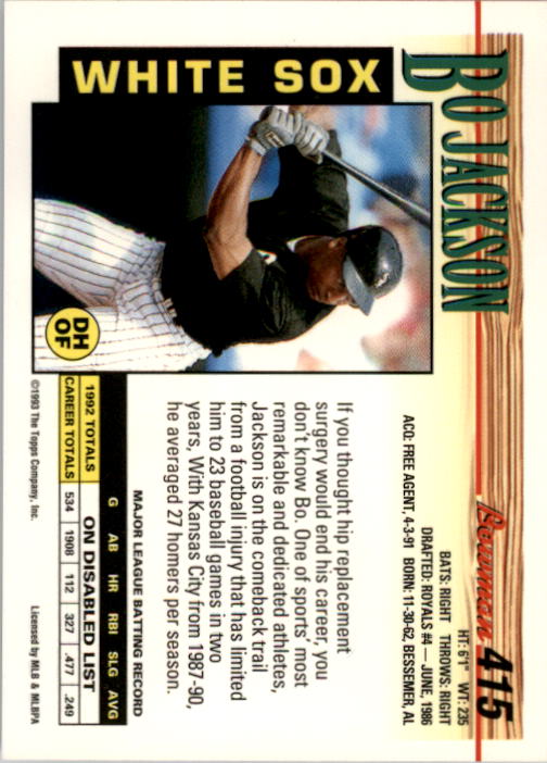 1993 Bowman Baseball "Main Set" Base Cards #251 to #500 - Picture 331 of 499