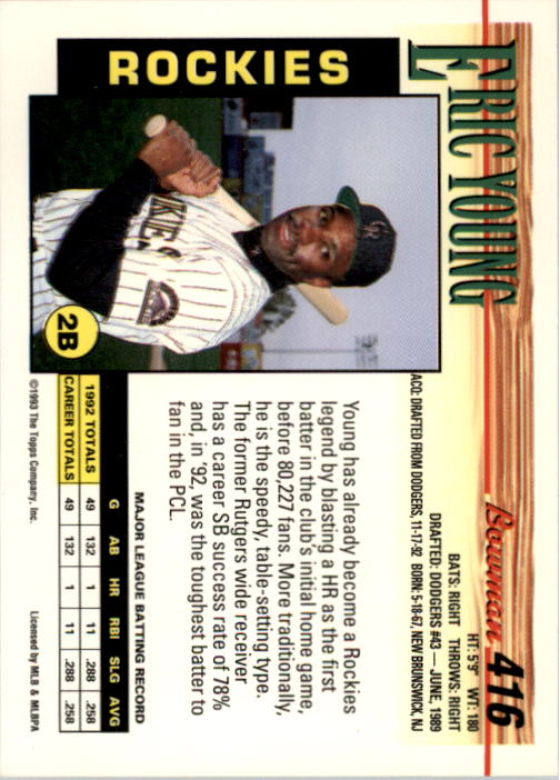1993 Bowman #416 Eric Young back image