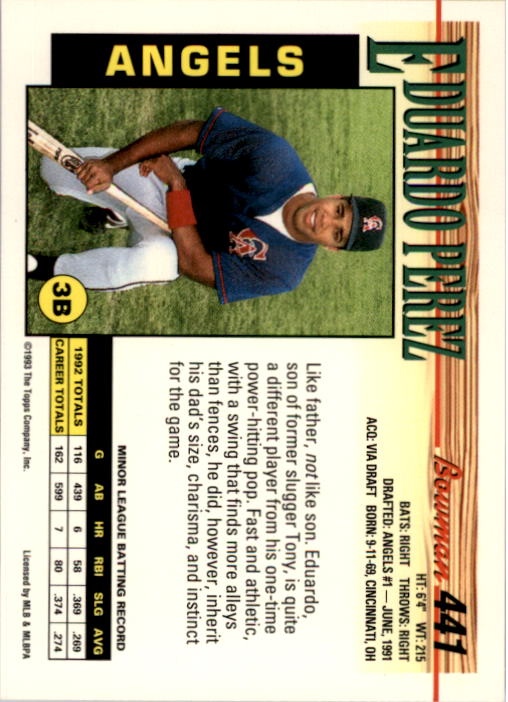 1993 Bowman Baseball "Main Set" Base Cards #251 to #500 - Picture 383 of 499