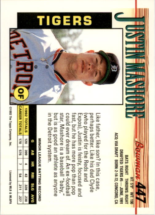 1993 Bowman Baseball "Main Set" Base Cards #251 to #500 - Picture 395 of 499