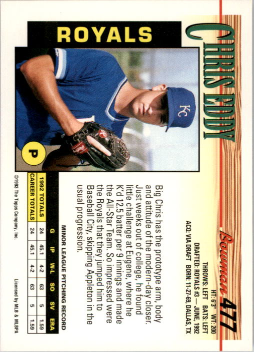 1993 Bowman Baseball "Main Set" Base Cards #251 to #500 - Picture 453 of 499