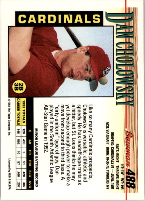 1993 Bowman Baseball "Main Set" Base Cards #251 to #500 - Picture 475 of 499