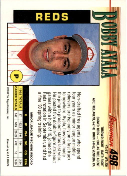 1993 Bowman Baseball "Main Set" Base Cards #251 to #500 - Picture 495 of 499