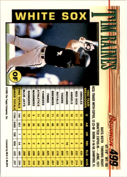 1993 Bowman Baseball "Main Set" Base Cards #251 to #500 - Picture 497 of 499
